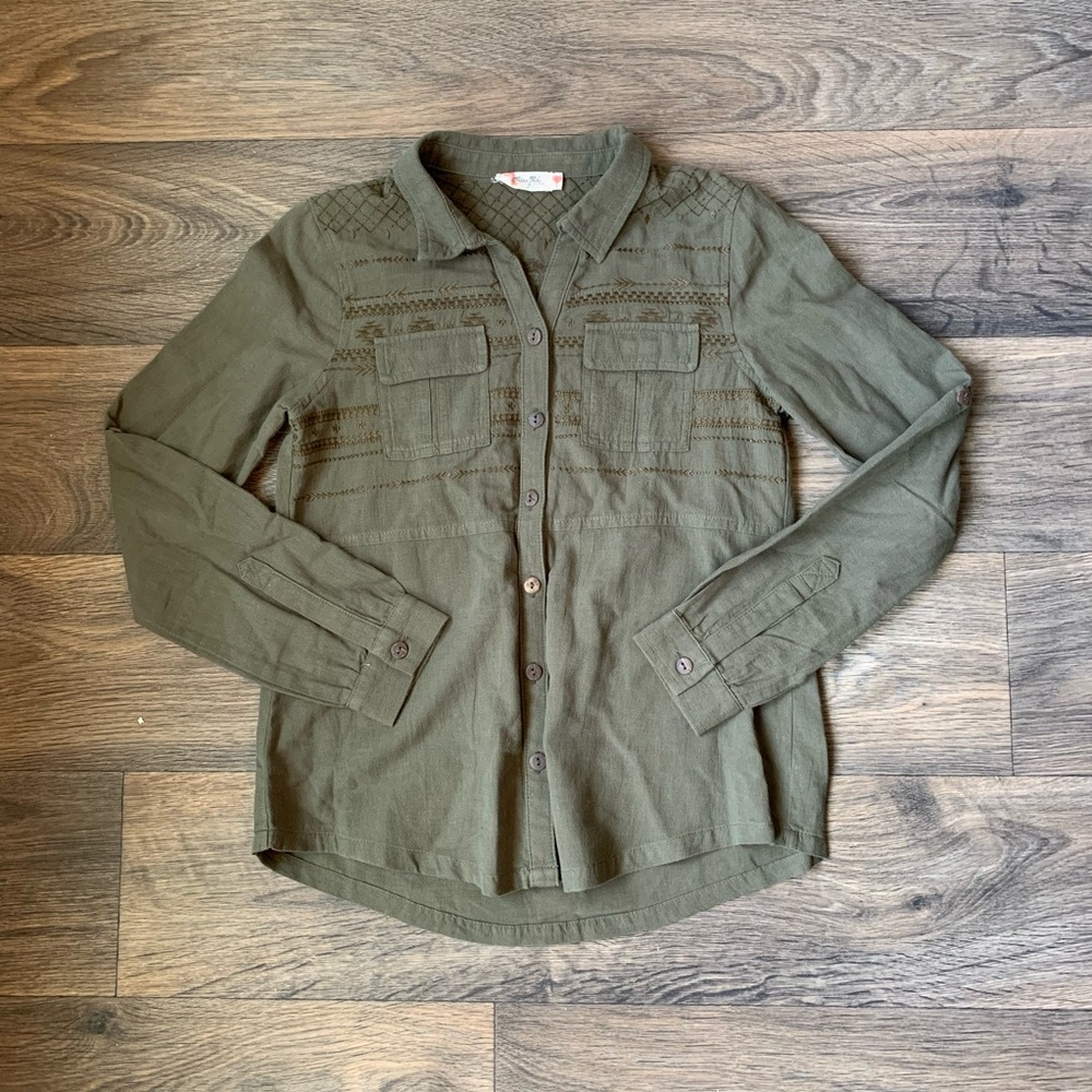 MissMe Kids Size L Green Long Sleeve Button Down